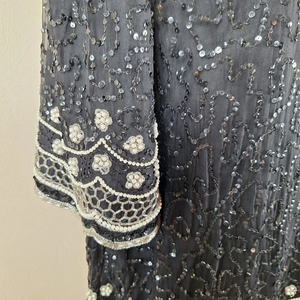 Laurence Kazar Vintage Sequin Oversized Top 80s Glam Embellished Keyhole